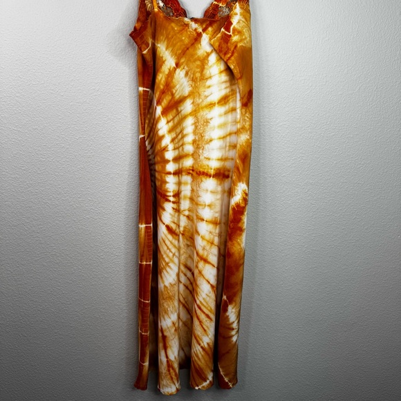 Lucky Brand Orange Tie-Dye Dress Silk Lace Slip XS Surfer Girl - Picture 8 of 12